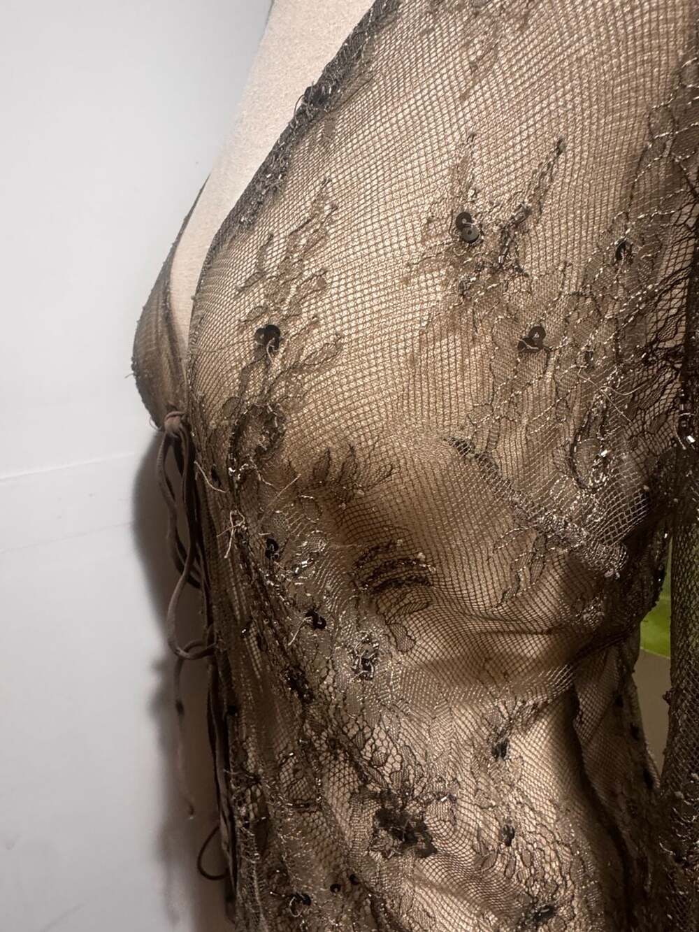 MNG Mango Sequin Embellished Lace Tie-Front Cardigan Size S (US 4) Evening Top - Picture 6 of 9